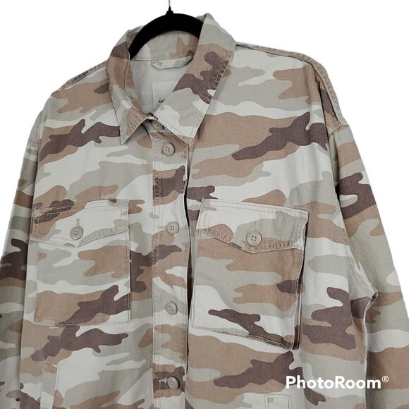 ❤️414 American Eagle Outfitters Oversize Button Up Tan Camouflage Shirt Jacket - Picture 3 of 9